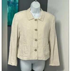 Talbots‎ Irish Linen Blazer Jacket Ivory 10 Petite Quiet Luxury Classy Preppy